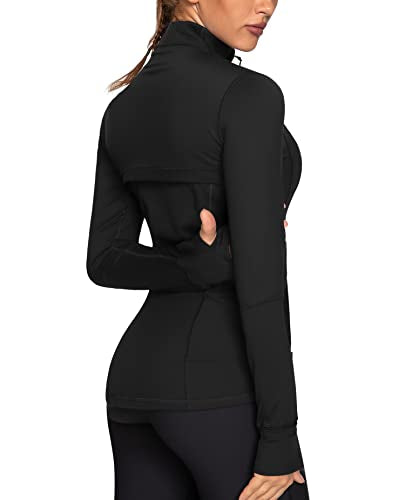 GYM RAINBOW Women's Lightweight Running Jackets Cottony-Soft 4-Way Stretch Zip up Slim Fit Workout Yoga Athletic Jacket(A-Black,Small)