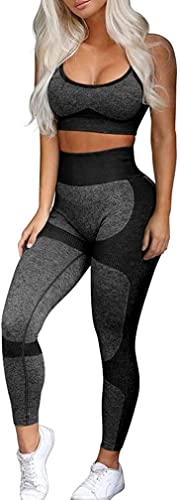 OLCHEE Women’s Workout Sets 2 Piece - Seamless Yoga Leggings and Cross-Strap Sports Bra Gym Outfits Activewear Matching Set - Black Medium