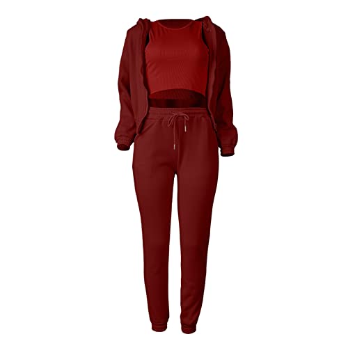 sumensumen Women Sweatsuits Sets 2 Piece Outfits,2 Piece Tracksuit Sets-Long Sleeve Athletic Suit Fashion Sports Suit Red,Medium