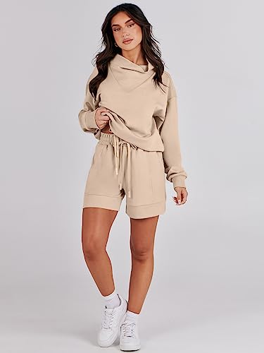 Caracilia Sweat Suits for Womens 2 Piece - Loose Cowl Neck Long Sleeve Pullover Sweatshirt & Sweatshorts Cute Casual Lounge Matching Jogger Sets Fall Outfits Aesthetic Teen Girl ClothesC112A6kaqi-M