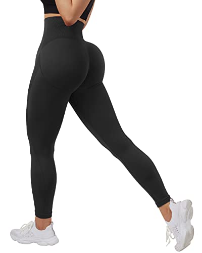 SUUKSESS Women Contouring Scrunch Butt Lifting Leggings Seamless Workout Yoga Pants（Black, M）