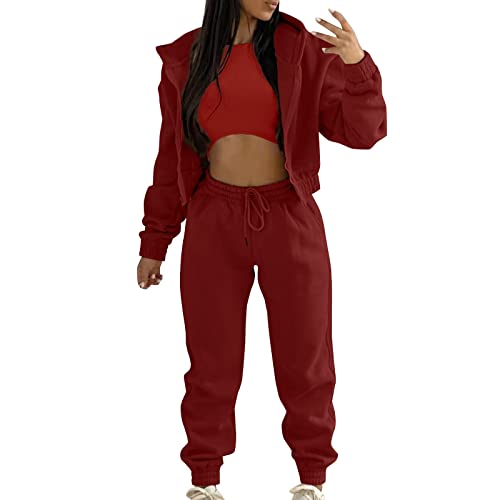 sumensumen Women Sweatsuits Sets 2 Piece Outfits,2 Piece Tracksuit Sets-Long Sleeve Athletic Suit Fashion Sports Suit Red,Medium