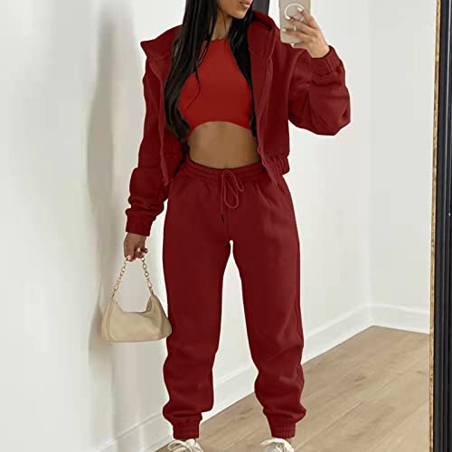 sumensumen Women Sweatsuits Sets 2 Piece Outfits,2 Piece Tracksuit Sets-Long Sleeve Athletic Suit Fashion Sports Suit Red,Medium