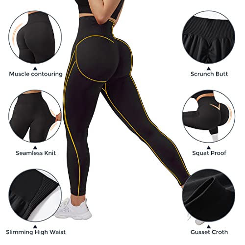 SUUKSESS Women Contouring Scrunch Butt Lifting Leggings Seamless Workout Yoga Pants（Black, M）